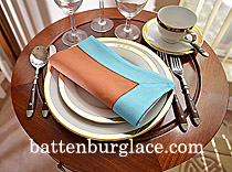 Multicolor Hemstitch Napkins. Burnt Orange with Aqua Blue color